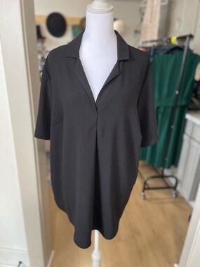 Hilary Radley Black Short-Sleeve Camp-Collar Shirt